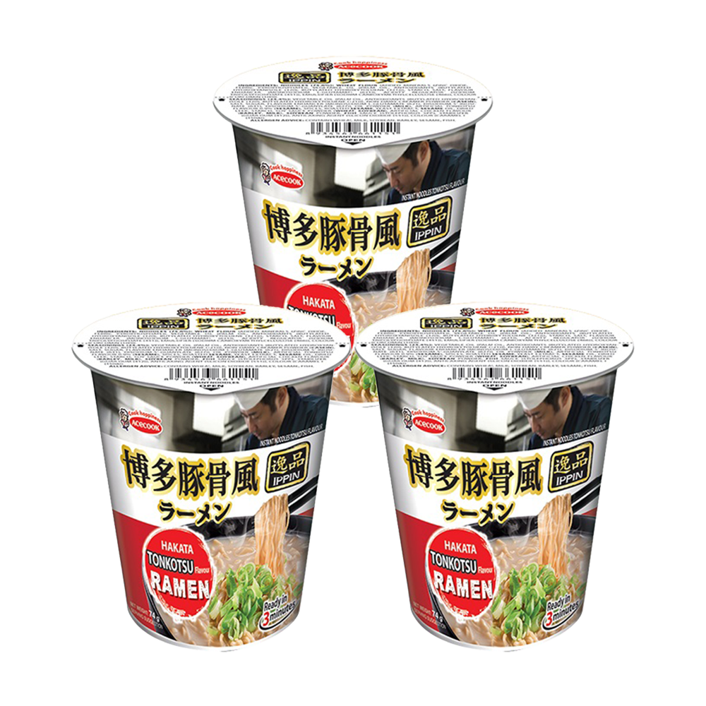 <font color="#FF0000">3パックセット</font><br> エースコック 博多豚骨風ラーメン 74g×3