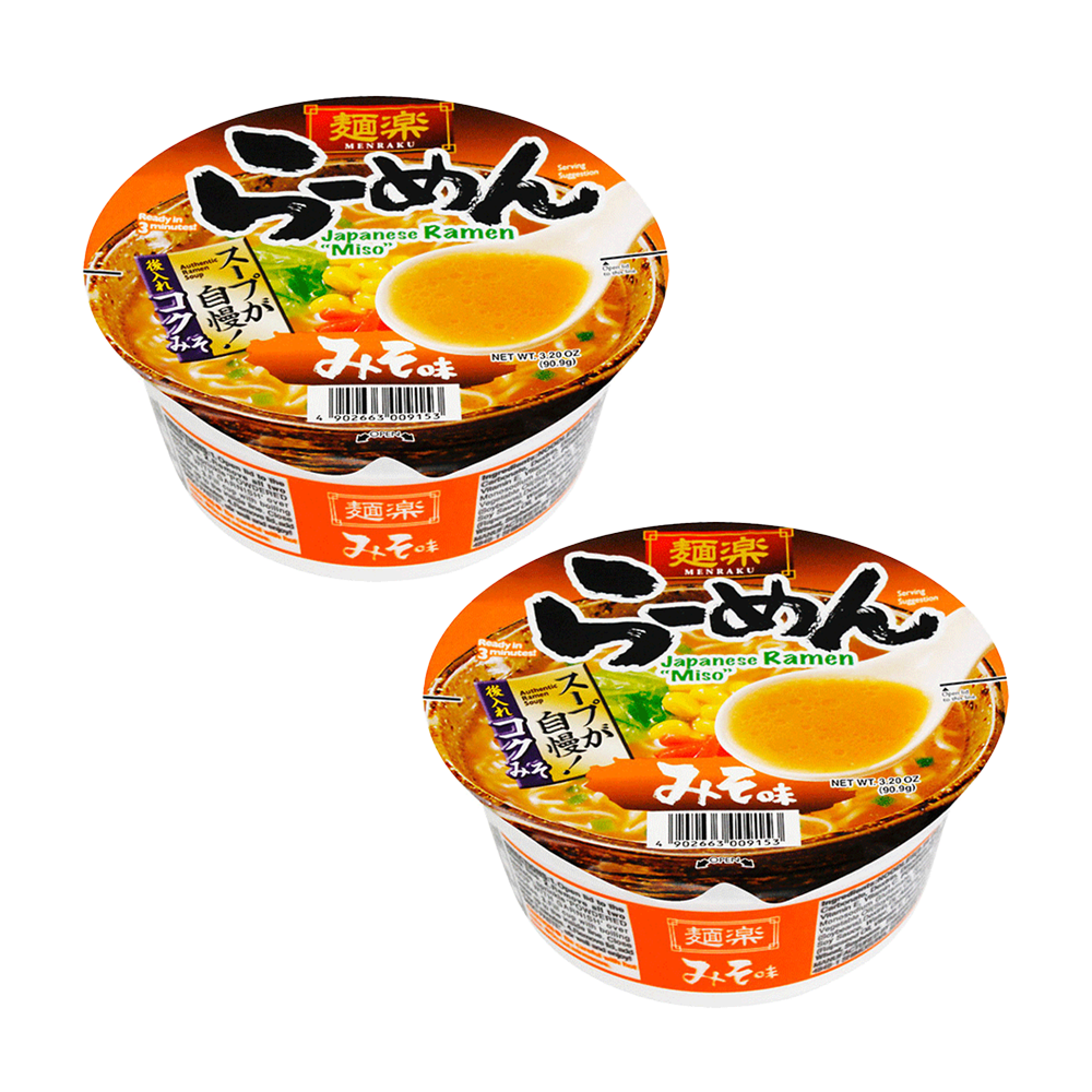 <font color="#FF0000">2 Pack Set</font><br> Menraku Ramen Miso 90.9g x 2