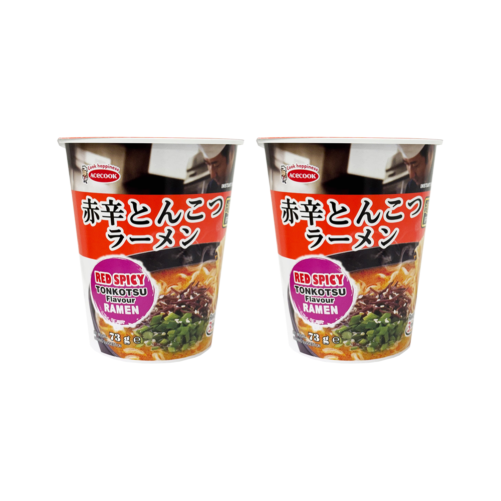 <font color="#FF0000">2パックセット</font><br> エースコック 赤辛とんこつラーメン カップ 73g×2