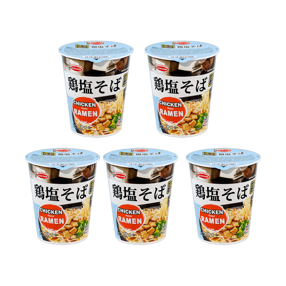 <font color="#FF0000">5パックセット</font><br> エースコック 鶏塩ラーメン 74g×5