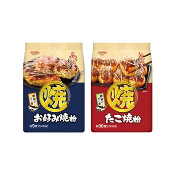 <font color="#FF0000">2パックセット</font><br>昭和 お好み焼粉 450g(約9枚分)＋昭和 たこ焼粉 450g(約90個分)